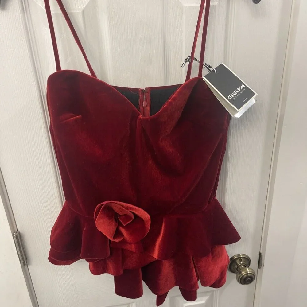 CHIARA BONI LA PETITE ROBE  Women's Moa Velvet Tank Top Garnet Italy! $595 - Picture 2 of 5